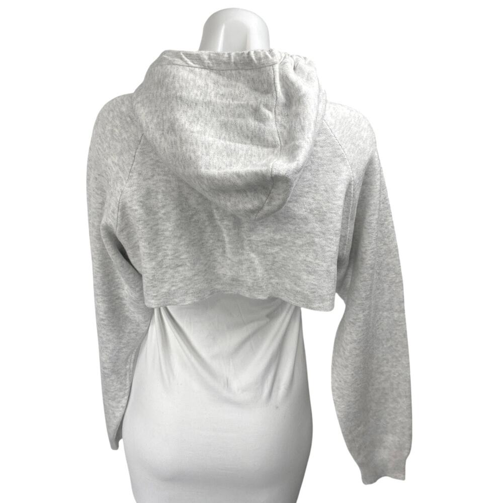 Bershka Gray Long Sleeve Cutout Drawstring Hooded Hoodie Crop Sweatshirt Top M - Picture 2 of 5
